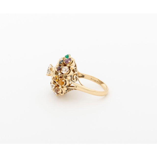 14k Yellow Gold and Multicolored Gemstone Cluster Ring For Sale In New York - Image 6 of 13