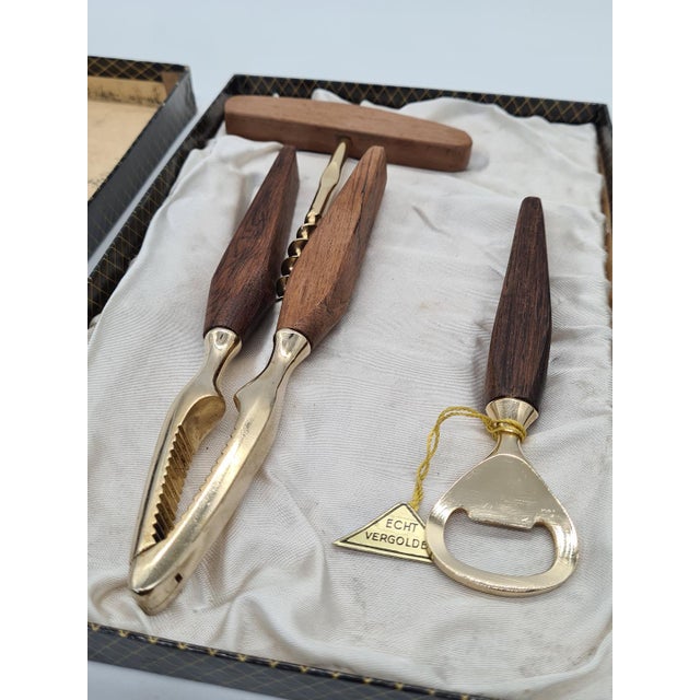 Brown Bar Set with Wooden Handles by Echt Vergoldet, West Germany, 1960s. For Sale - Image 8 of 9