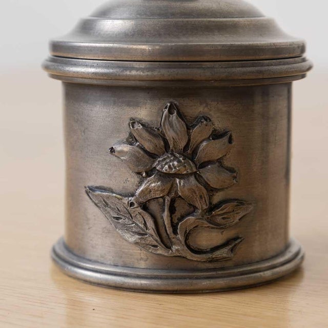 1930s French Pewter Floral Canisters, Set of 3 For Sale - Image 10 of 15