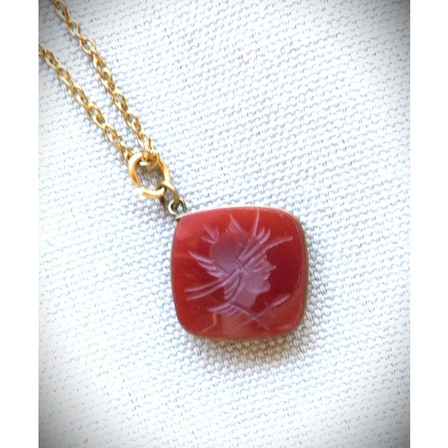 Antique Carnelian Square Fob on Chain, Intaglio Helmeted Soldier For Sale - Image 12 of 12