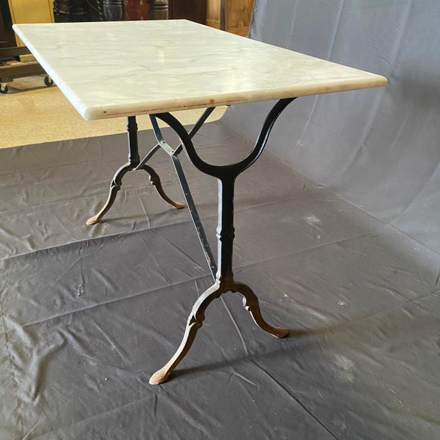 White Antique French Marble Top Cafe or Bistro Table With Cast Iron Base For Sale - Image 8 of 15