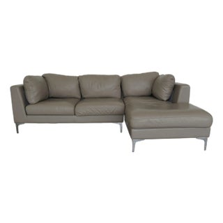 Design Within Reach Albert Leather Sofa With Chaise For Sale