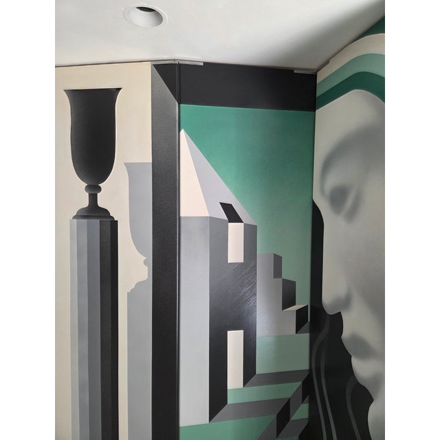 Vintage Post Modern Monumental Room Divider Folding Screen Art Deco Surrealist For Sale - Image 16 of 18