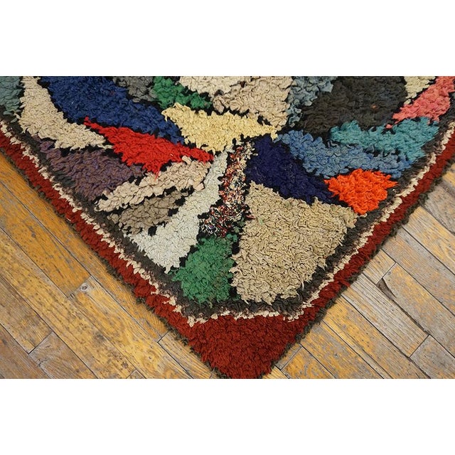 Great Red Border Color and Multi Color Background Vintage American Hooked Rug For Sale - Image 13 of 13