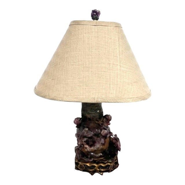 Late 19th Century Late Qing Dynasty Carved Amethyst & Quartz Vessel Lamp For Sale