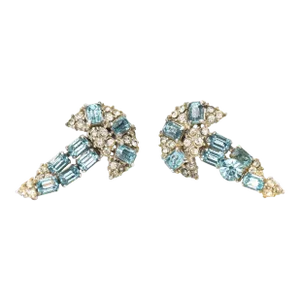 Vintage Hollycraft Signed Clip On Blue Rhinestone Dangle Screw Back Earrings - 2 Pieces