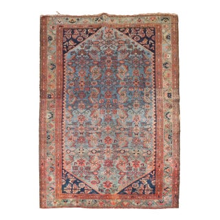 Antique Distressed Aqua Blue Malayer - 4'9" x 5'11" For Sale