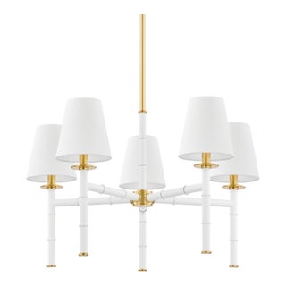 Mitzi Banyan 28 in. 5 Light Chandelier in Aged Brass and Soft White Finish For Sale