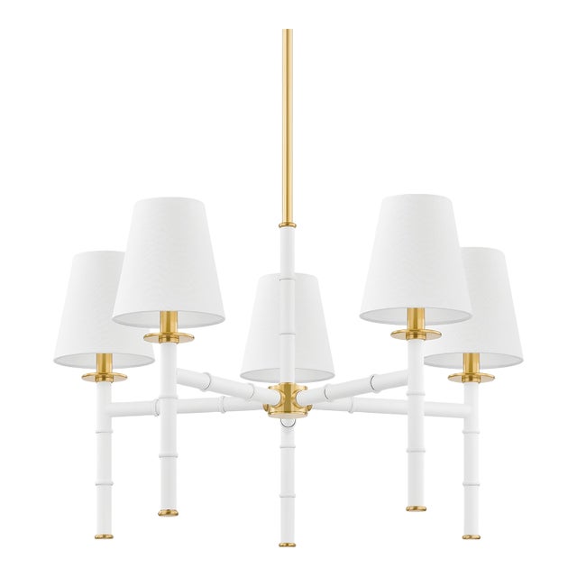 Mitzi Banyan 28 in. 5 Light Chandelier in Aged Brass and Soft White Finish For Sale