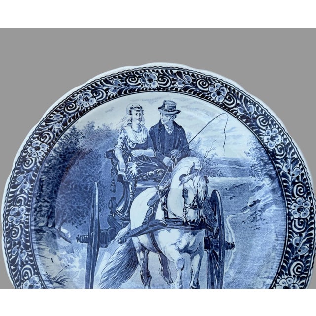 Vintage Boch Belgium Blue White Decorated Genre Scene 15.5” Charger White Horse In very good original condition showing...