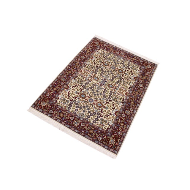 Shabby Chic Turkish Antique Hereke Ivory Wool & Silk Rug - 4'0''x6'0'' For Sale - Image 3 of 10