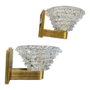 1980s Two Barovier Style Mid-Century Modern Rostrato Murano Glass Wall Sconces