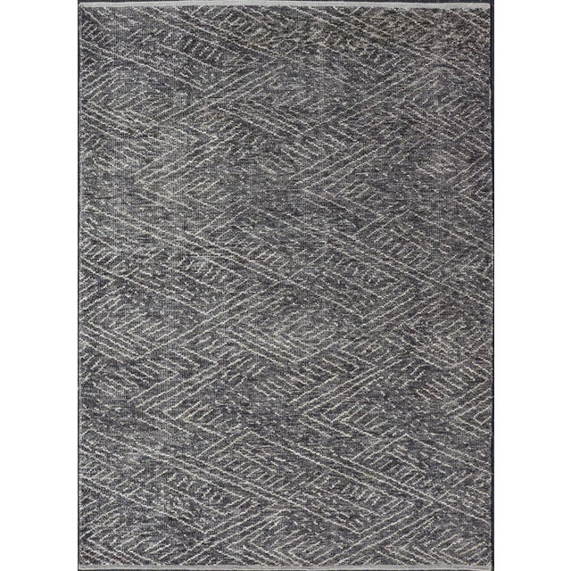 Modern Gray-Blue Rug Crosshatch Design by Keivan Woven Arts 6'0 X 9'0 For Sale - Image 11 of 11