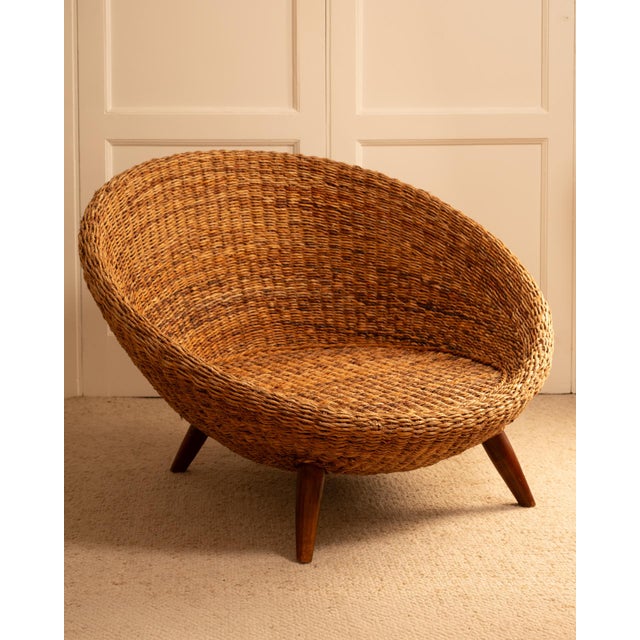 Wood Rattan Round Chair, 1970s For Sale - Image 7 of 10