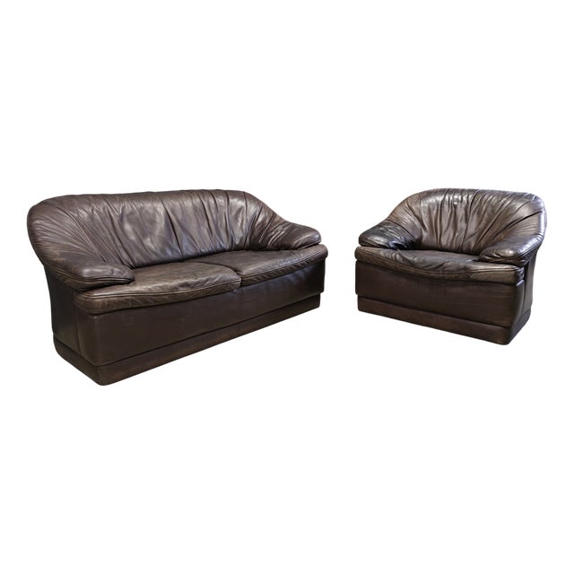 Vintage Leather Sofas, 1970s, Set of 2 For Sale