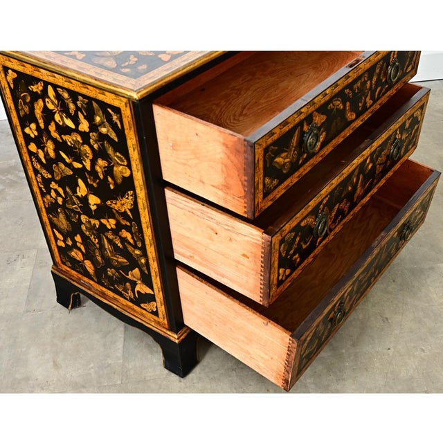 English Painted Pine Chest of Drawers with Moth Decoupage For Sale In Baton Rouge - Image 6 of 12