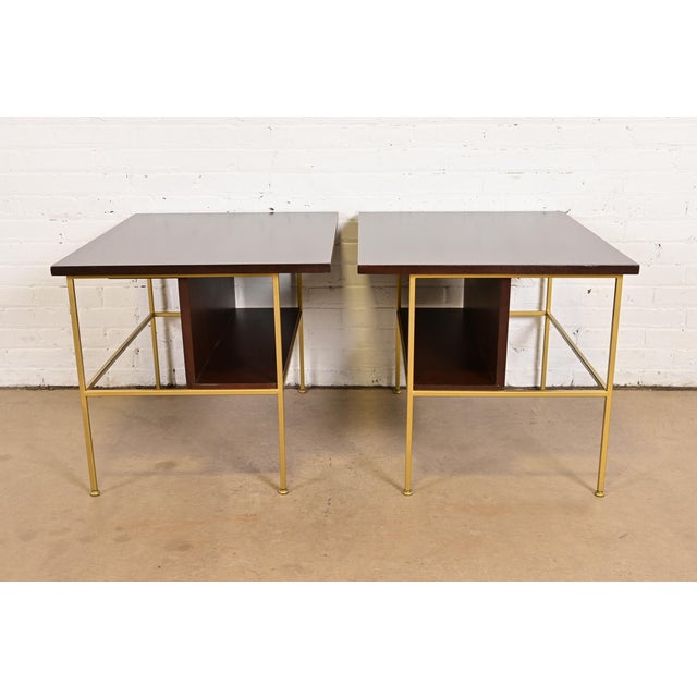 Paul McCobb Irwin Collection Mahogany and Brass Nightstands or End Tables, Newly Refinished For Sale - Image 10 of 11