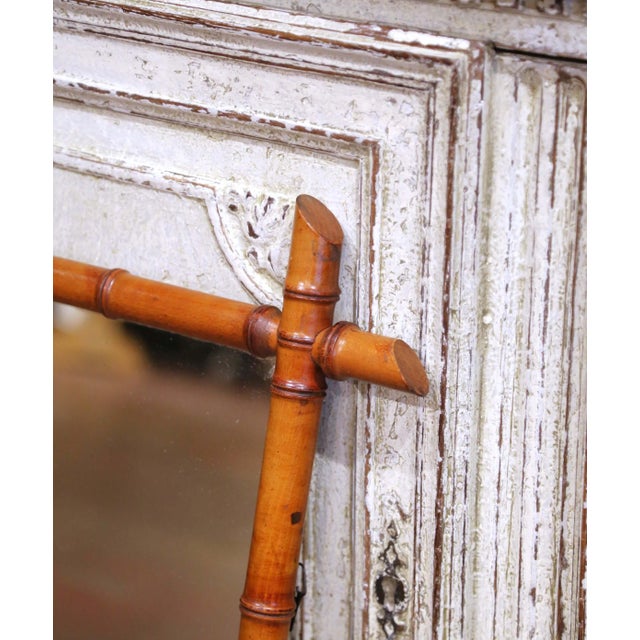 French Early 20th Century French Faux Bamboo Walnut Wall Mirror For Sale - Image 3 of 6