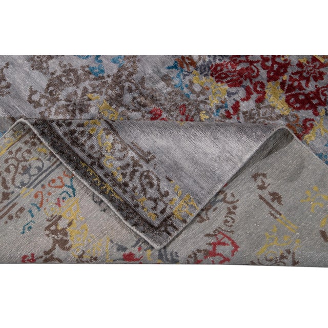 Contemporary 21st Century Modern Abstract Wool and Silk Indian Rug For Sale - Image 3 of 13