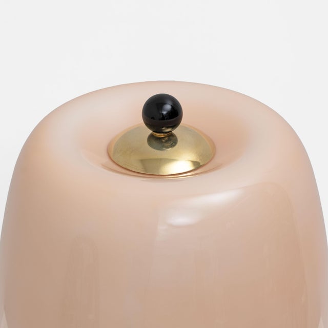 Glass Italian Murano Glass Table Lamps in Blush Pink with Brass Details, 2000, Set of 2 For Sale - Image 7 of 8