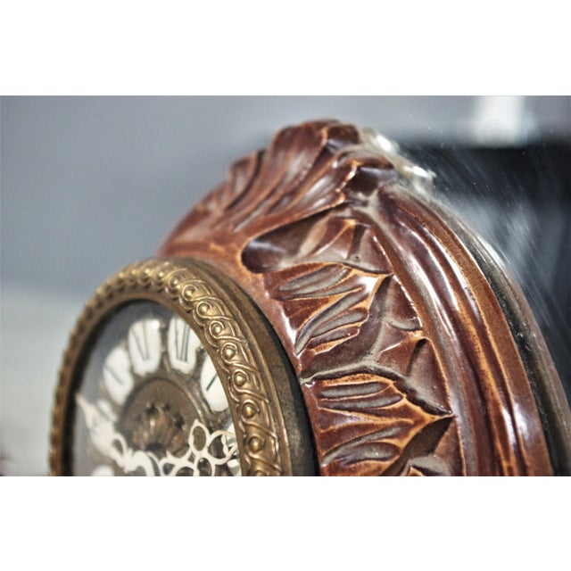 Wood Mirror with Clock, 1960s For Sale - Image 11 of 15