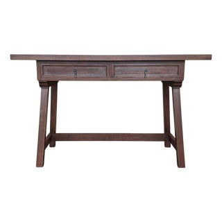 Early 20th Spanisht Walnut Country Farm Desk with Two Drawers For Sale