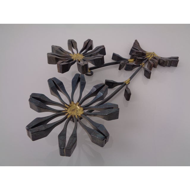 Swedish Brutalist Iron and Gold Flower Wall Sculpture, 1960s For Sale - Image 11 of 18