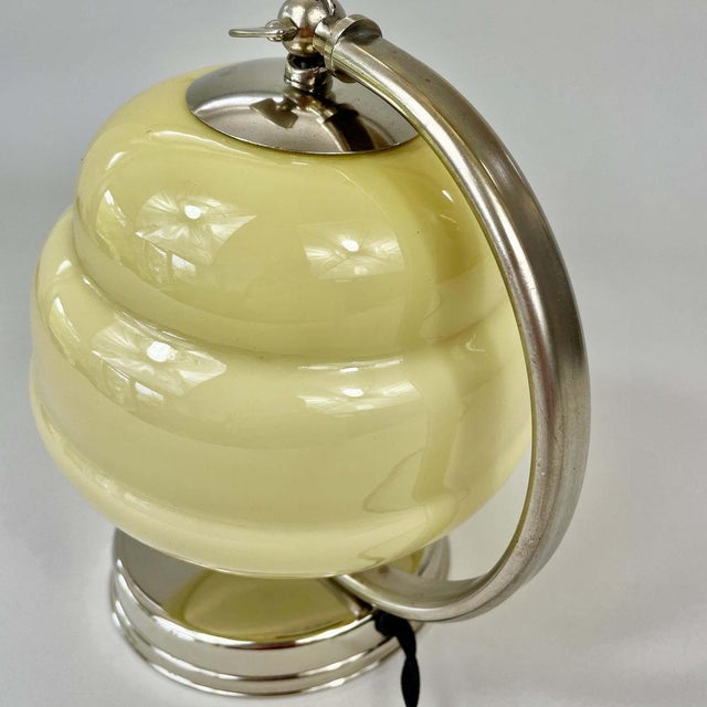 Art Deco Nickel and Opaline Table Lamp, Germany, 1930s For Sale - Image 12 of 16