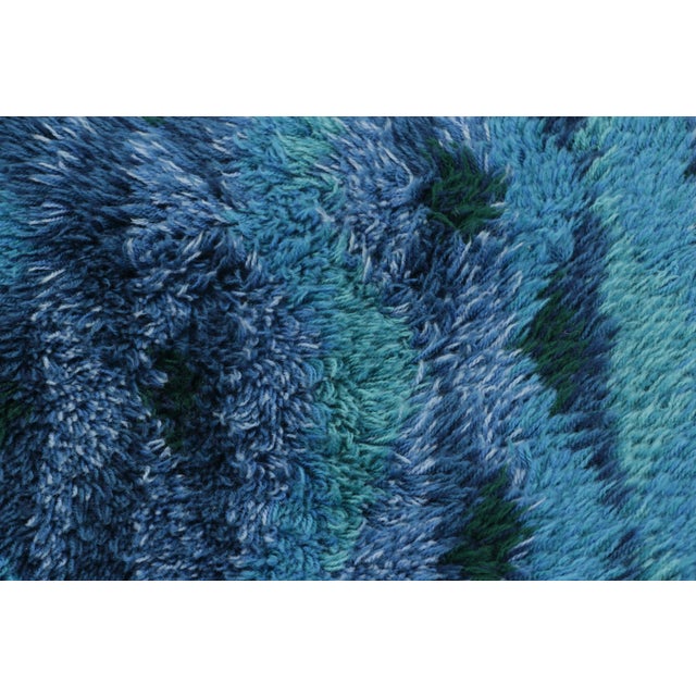 Mid-Century Modern Vintage Swedish Rya Runner With Blue and Turquoise Geometric Pattern - Rug & Kilim For Sale - Image 3 of 9