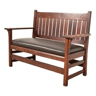 L. & J. G. Stickley Antique Mission Oak Arts & Crafts Bench or Settle Sofa, Circa 1910 For Sale