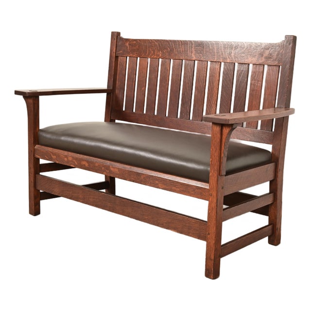 L. & J. G. Stickley Antique Mission Oak Arts & Crafts Bench or Settle Sofa, Circa 1910 For Sale