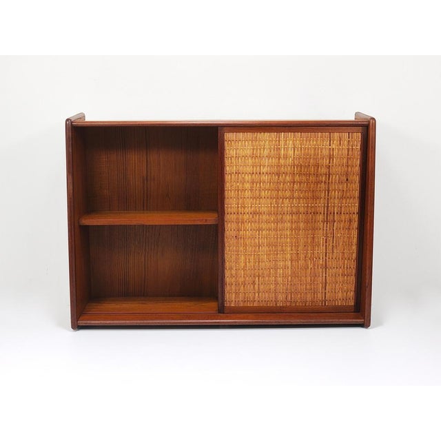 Wall Mirror & Shelf Cabinet in Teak & Cane attributed to Arne Wahl Iversen for Brenderup, Denmark, 1960s For Sale - Image 3 of 18