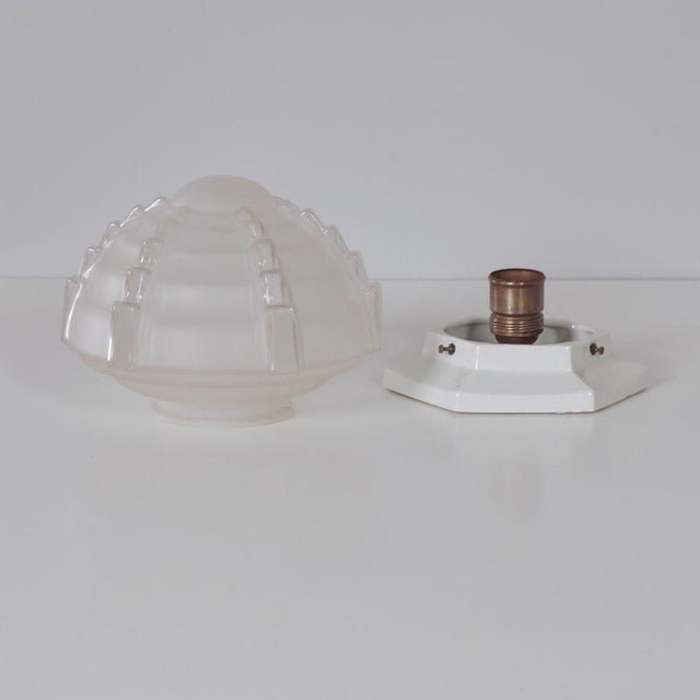 Art Deco Ceiling Lamp in Porcelain and Sandblasted Glass, 1930s For Sale - Image 6 of 9