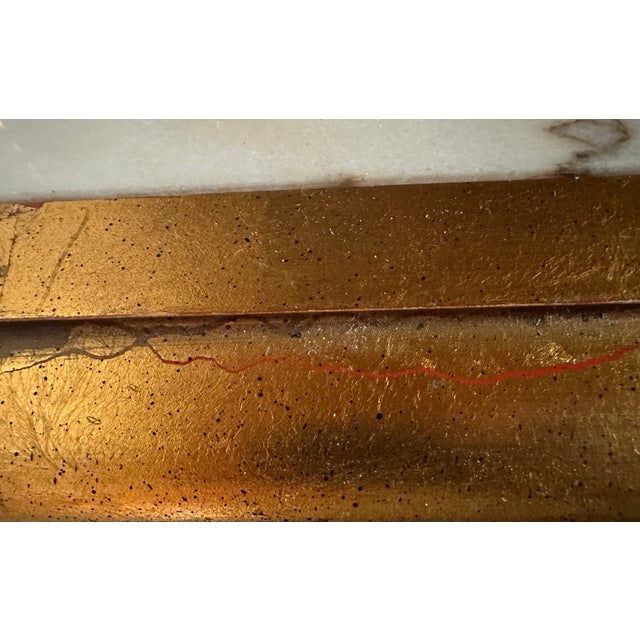 Gold Vintage 1960s Gold Gilt Wood and Calacatta Marble Neoclassical Sled Coffee Table With Carved Fleur-De-Lis Design For Sale - Image 8 of 14