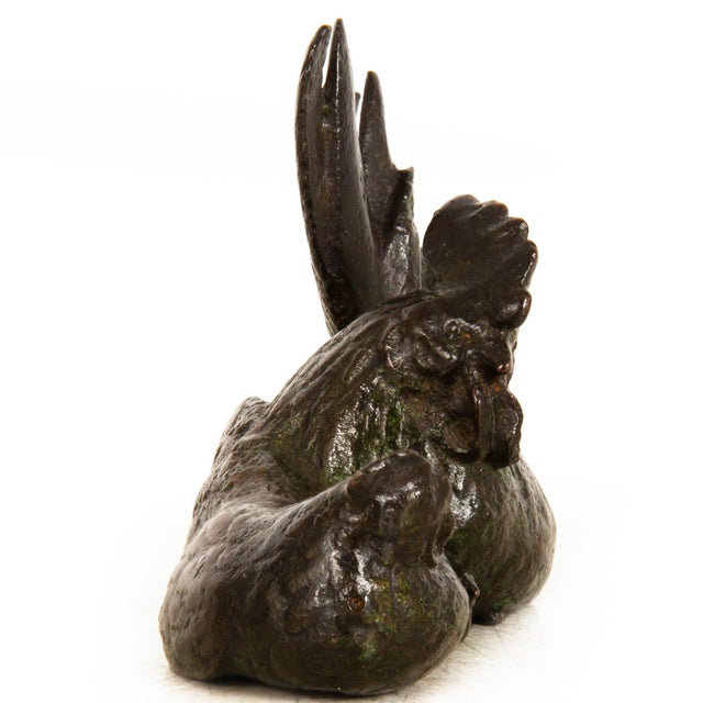 Japanese Meiji Period Bronze Okimono Sculpture of Rooster & Hen For Sale - Image 4 of 10