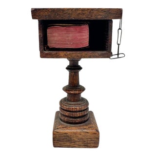 1900s Antique German Wooden Lectern and Chain With Holy Bible Printed Book For Sale