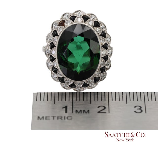 Vintage Platinum 950 Milgrain Natural Diamond and Tourmaline Ring, Size 7 For Sale - Image 10 of 12