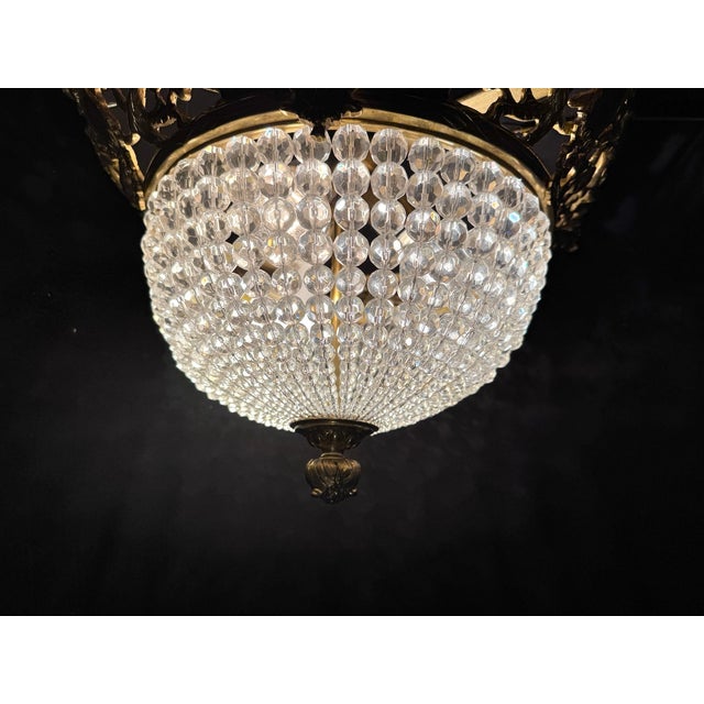 1970s Baroque Bronze Crystal Gold Ceiling Lamp Chandelier For Sale - Image 12 of 16