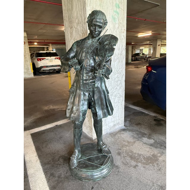Metropoliton Galleries Attributed Life Size Bronze Garden Statuary of Mozart sold as found showing some oxidation to...
