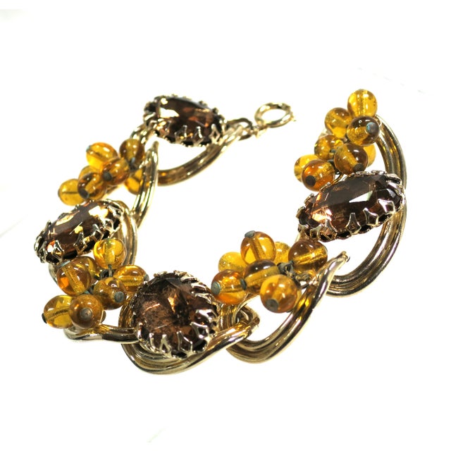 1950s Vintage Designer Amber Crystal Link Bracellet 1950s For Sale - Image 5 of 8