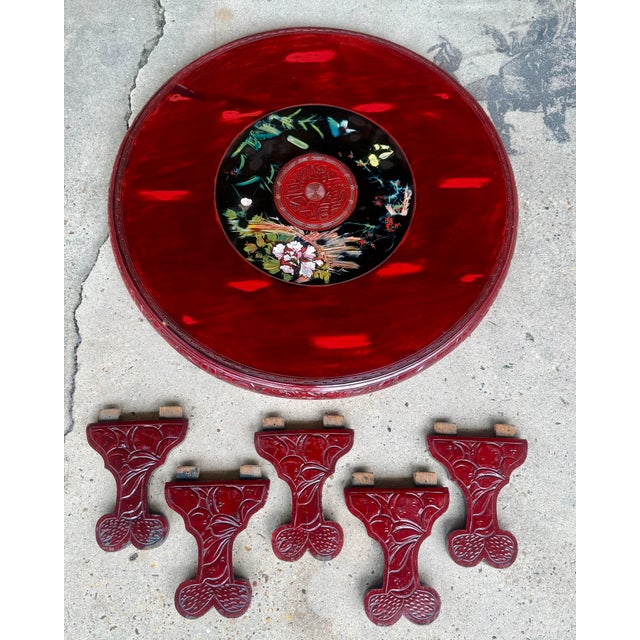Chic Vintage Asian Lacquerd Carved Tea /Coffee Table With Floral Design For Sale - Image 12 of 12