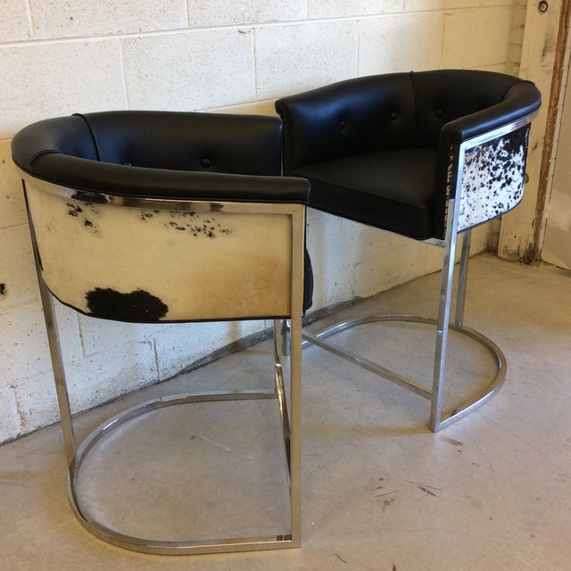 Vintage Arteriors Black & White Cow Hide Calvin Counter Stools A Pair Chairish
