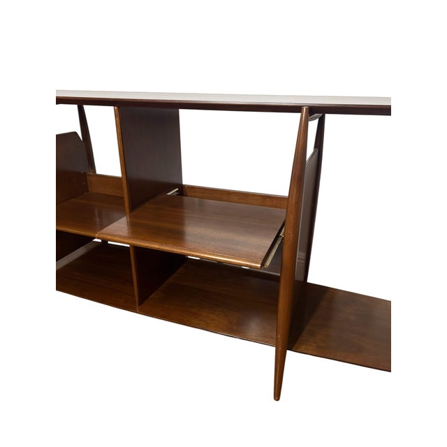 Mid-Century Modern Walnut Console Table With Sculptural Dividers 72" Long For Sale - Image 10 of 14