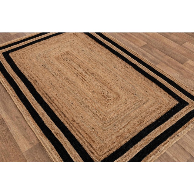 2.5'x6' Black Border Rectangle Jute Handmade Rug For Sale - Image 6 of 10