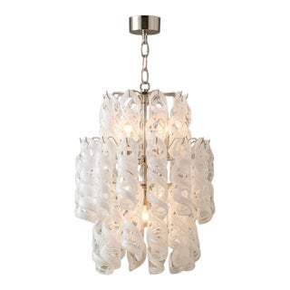 1970s Murano Glass Torchon Waterfall Chandelier, 7 Lights, Attributed to Vistosi For Sale