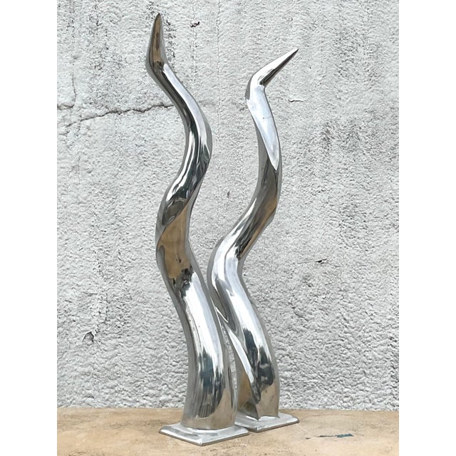 Modern Vintage Boho Polished Chrome Antlers - A Pair For Sale - Image 3 of 6