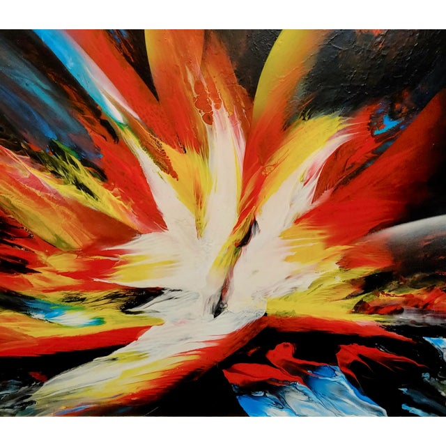 1970s Leonardo Nierman -Magic Explosion of Fire -Abstract Oil Painting For Sale - Image 5 of 9