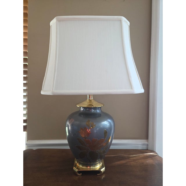 Rare, highly collectible vintage Asian table lamp, featuring an exquisite blend of materials and masterful artistry....