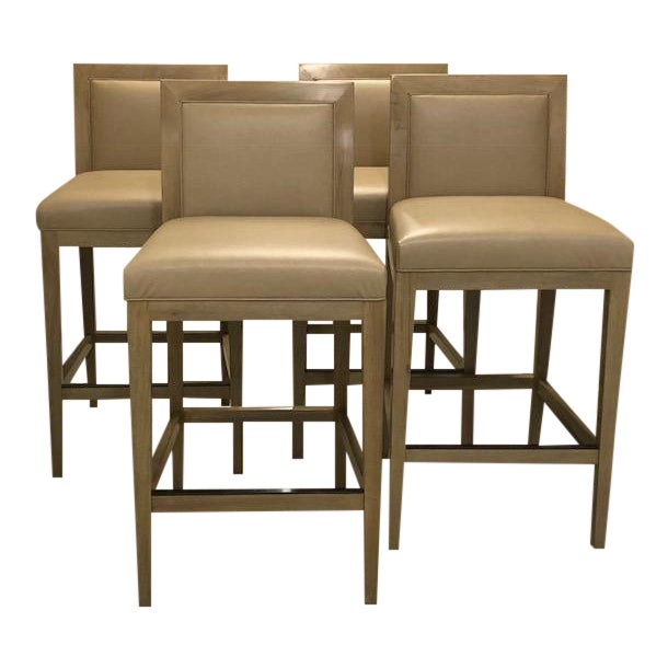 Modern Walnut Frame Bar Stools - Set of 4 For Sale