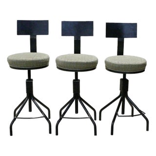 Set of 3 Adjustable Steel Counter/Bar Stools For Sale